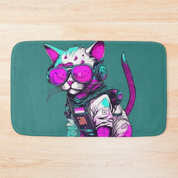 Item preview, Cyberpunk Space Cat with Neon Goggles designed and sold by WILD-WILD-CAT.