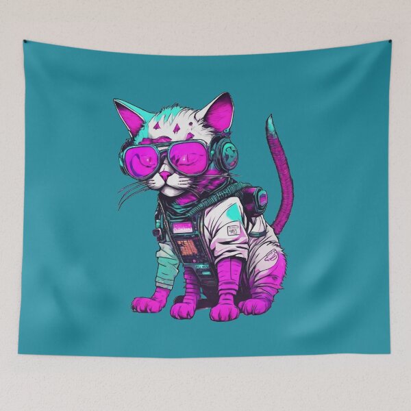 Item preview, Cyberpunk Space Cat with Neon Goggles designed and sold by WILD-WILD-CAT.