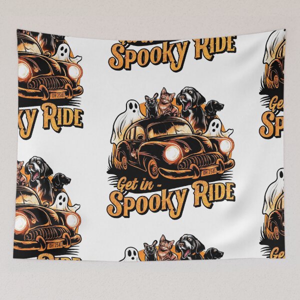 Item preview, Spooky Ride - Halloween Cat and Dogs on a Haunted Adventure designed and sold by asprse.