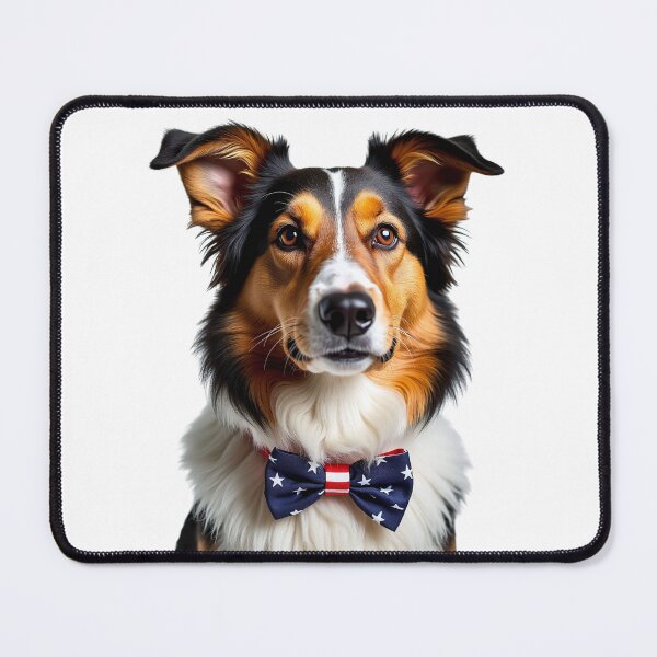 Item preview, Funny cool Collie dog wearing a USA flag bow tie designed and sold by LazyOwlStore.