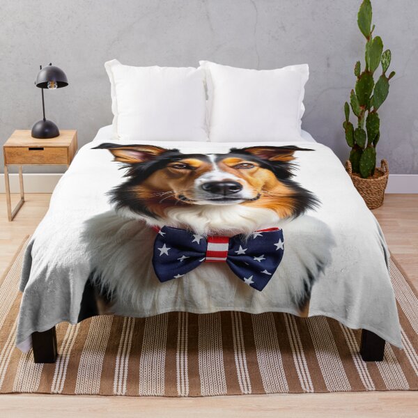 Item preview, Funny cool Collie dog wearing a USA flag bow tie designed and sold by LazyOwlStore.
