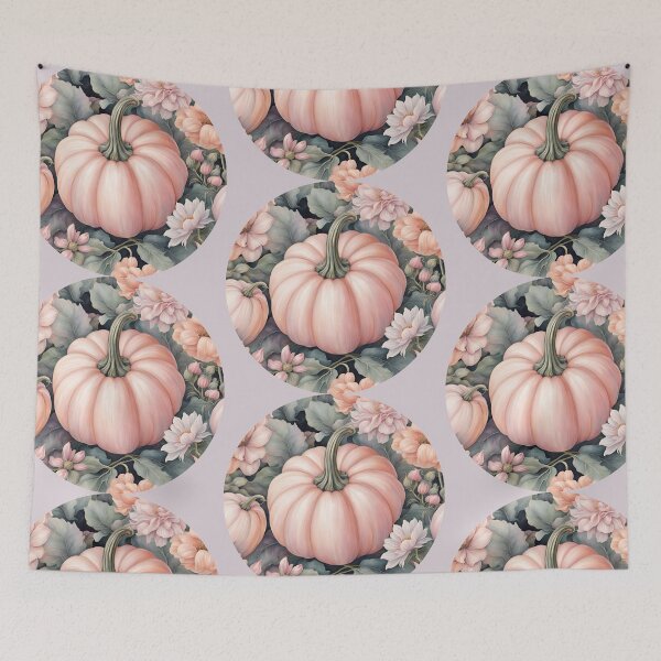 Item preview, Pink Pastel Pumpkin in Pastel Flowers, Vintage Cute Halloween, Watercolor Pattern designed and sold by KolorellaS.