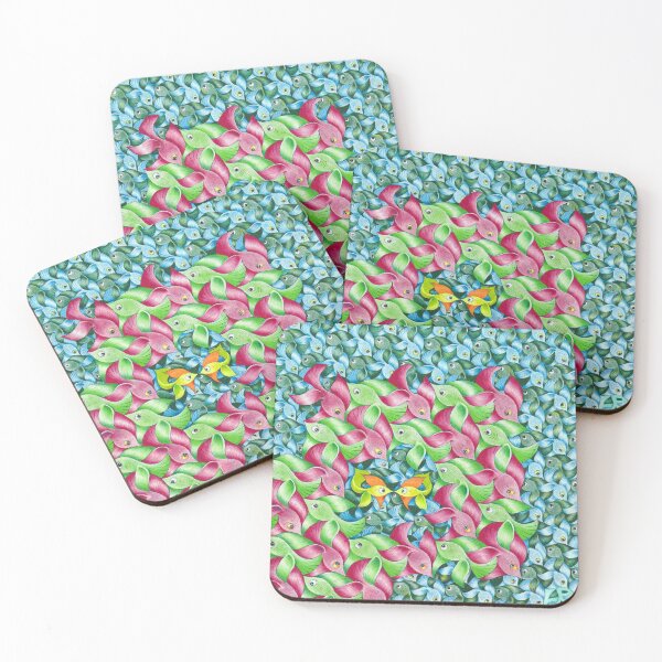 Item preview, Hand-Drawn Tessellation of Colorful Fish designed and sold by RawlingsArt.