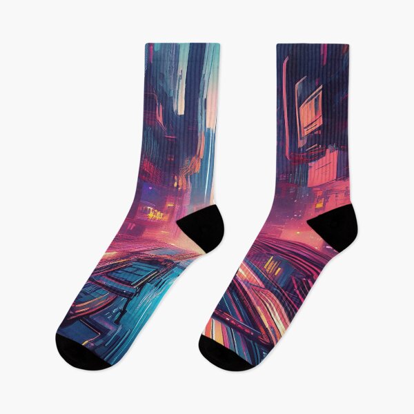 Item preview, Cyberpunk Futuristic Cityscape – Neon Sci-Fi Design designed and sold by RaiyaTees.