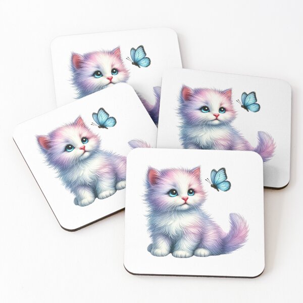 Item preview, Adorable Kitten with Blue Butterfly designed and sold by Little Care Studio.