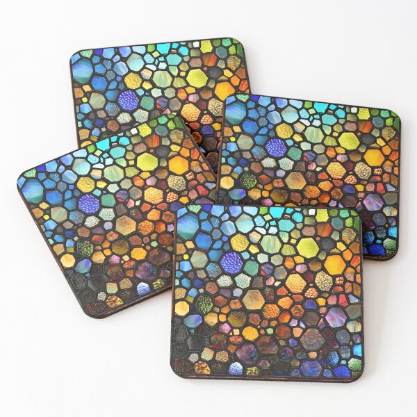 Item preview, Stained glass window mosaic featuring a seamless round design with natural textures in earthy tones, blending wood and stone elements designed and sold by Lannanun.