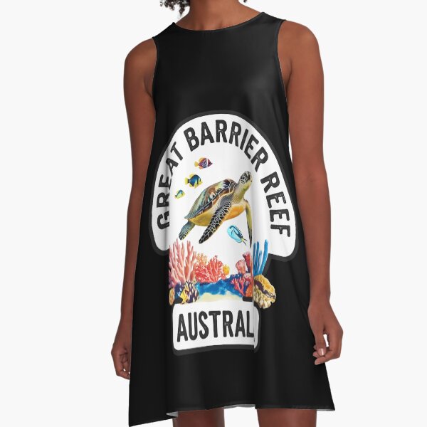 Artikel-Vorschau von Minimal Reisesticker – Great Barrier Reef Australien mit Schildkröte, Fische, Korallen - Queensland, designt und verkauft von pod24.