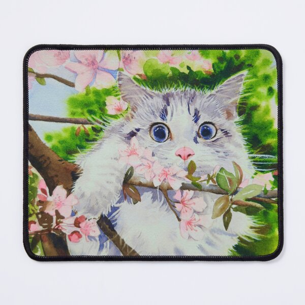 Item preview, Cute cat and cherry blossom art print designed and sold by Jennywatercolor.