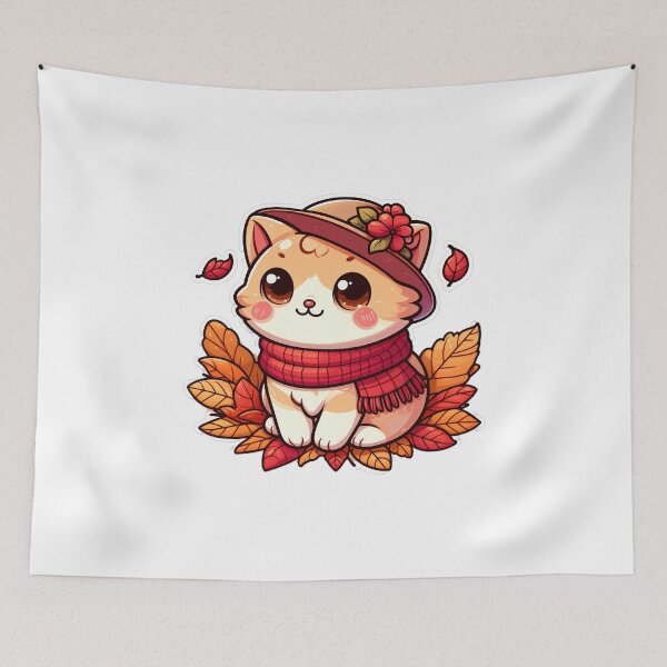 Item preview, Cute Kawaii Cat with Cozy Autumn/Fall Vibes for Cat Lovers  designed and sold by LEYLA Hunter.