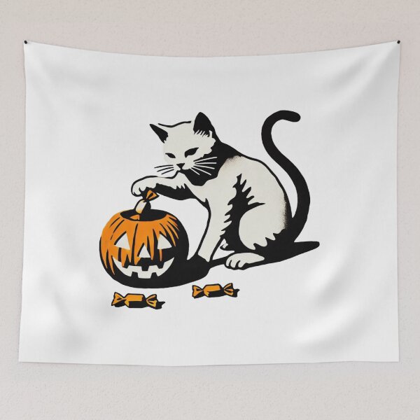 Item preview, White Cat with Pumpkin designed and sold by Blink Art Studio.
