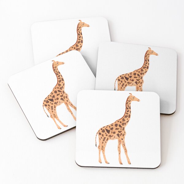 Item preview, Giraffe, tall mammal, isolated on white paper background, long neck, brown spots, standing profile, digital watercolor painting	 designed and sold by Ammi77.