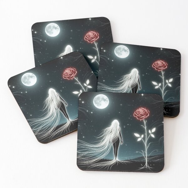 Item preview, Moonlit Silhouette with Red Rose Mystical Night Print designed and sold by CultDigHoriz.