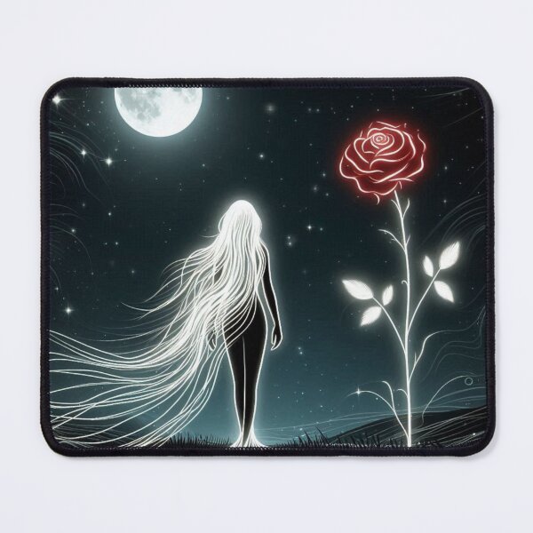 Item preview, Moonlit Silhouette with Red Rose Mystical Night Print designed and sold by CultDigHoriz.