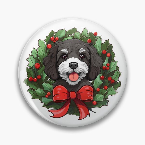 Item preview, Cavapoo - black and white -  Christmas Wreath Dog designed and sold by wotsthis.