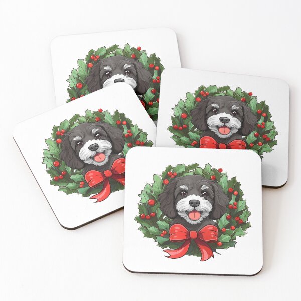 Item preview, Cavapoo - black and white -  Christmas Wreath Dog designed and sold by wotsthis.