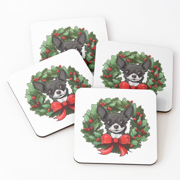 Item preview, Chihuahua - black white -  Christmas Wreath Dog designed and sold by wotsthis.