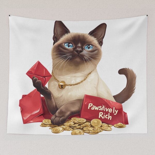 Item preview, Pawsitively Rich Siamese Cat: Prosperity and Joy designed and sold by ShanCoMeow.