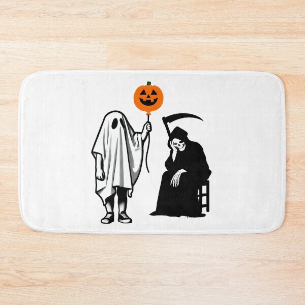 Item preview, Boy in Ghost Costume with Pumpkin Balloon and Grim Reaper designed and sold by Blink Art Studio.