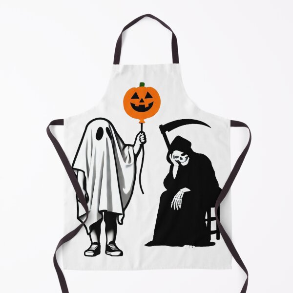 Item preview, Boy in Ghost Costume with Pumpkin Balloon and Grim Reaper designed and sold by Blink Art Studio.