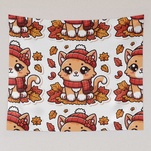 Item preview, Cute Kawaii Cat with Cozy Autumn/Fall Vibes for Cat Lovers  designed and sold by LEYLA Hunter.
