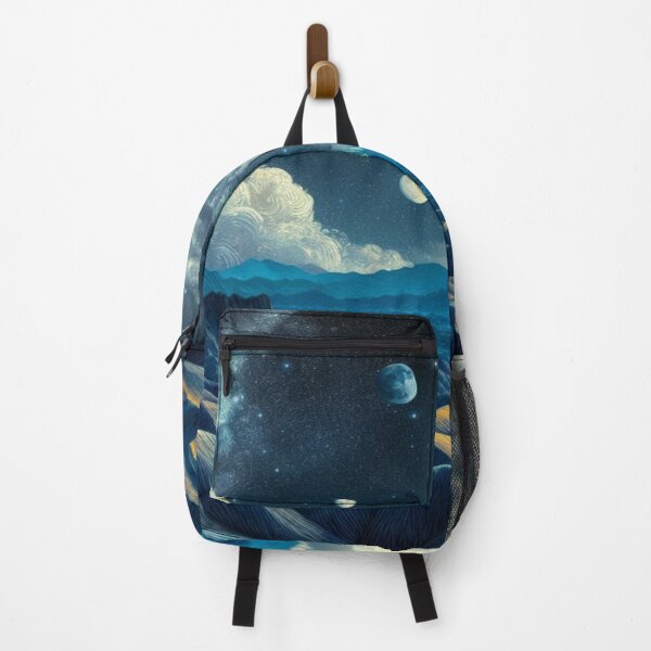 Item preview, Fascinating lunar landscape in the style of Van Gogh: Big moon, small moons and white clouds over mysterious hills designed and sold by FotoworldEdel.