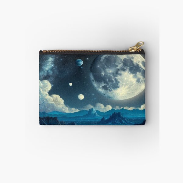 Item preview, Fascinating lunar landscape in the style of Van Gogh: Big moon, small moons and white clouds over mysterious hills designed and sold by FotoworldEdel.