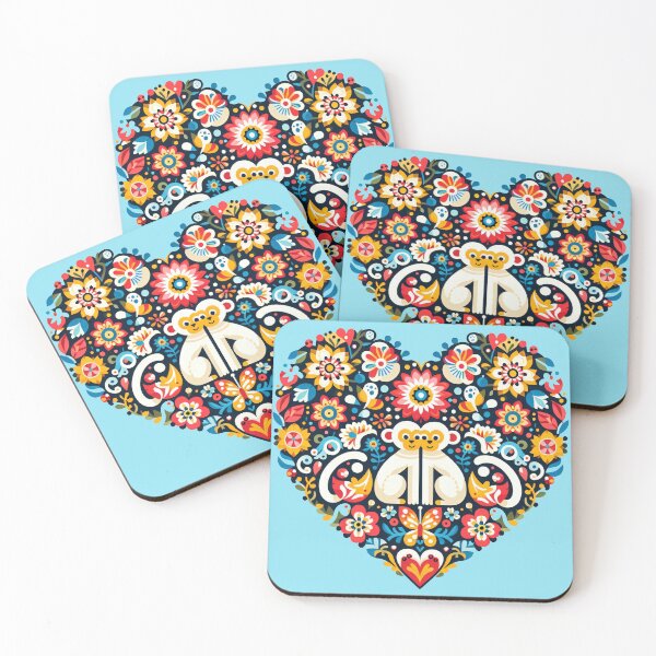 Item preview, Scandinavian Folk Art two Monkeys love heart by heidiannemorris designed and sold by FOLK ART FUSION by heidiannemorris.