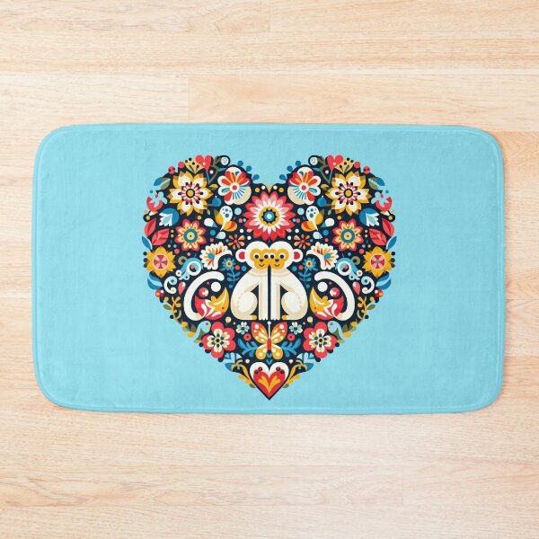 Item preview, Scandinavian Folk Art two Monkeys love heart by heidiannemorris designed and sold by FOLK ART FUSION by heidiannemorris.