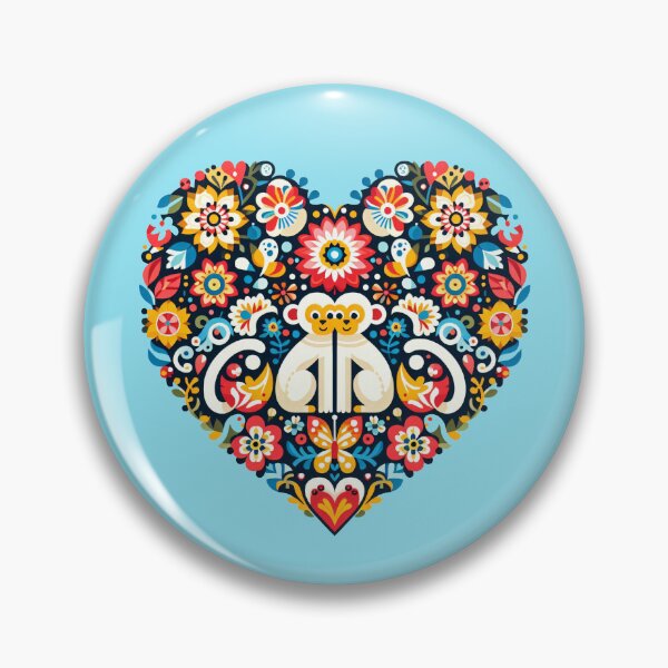 Item preview, Scandinavian Folk Art two Monkeys love heart by heidiannemorris designed and sold by FOLK ART FUSION by heidiannemorris.