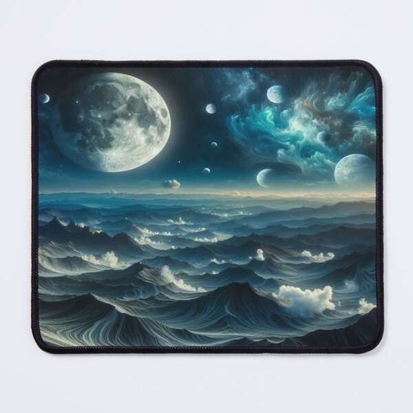 Item preview, Fascinating lunar landscape in the style of Pollock: Big moon, small moons and white clouds over mysterious hills designed and sold by FotoworldEdel.