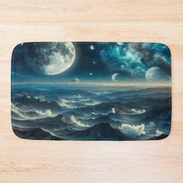 Item preview, Fascinating lunar landscape in the style of Pollock: Big moon, small moons and white clouds over mysterious hills designed and sold by FotoworldEdel.