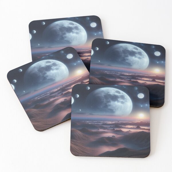 Item preview, Fascinating lunar landscape: Big moon, small moons and white clouds over mysterious hills designed and sold by FotoworldEdel.