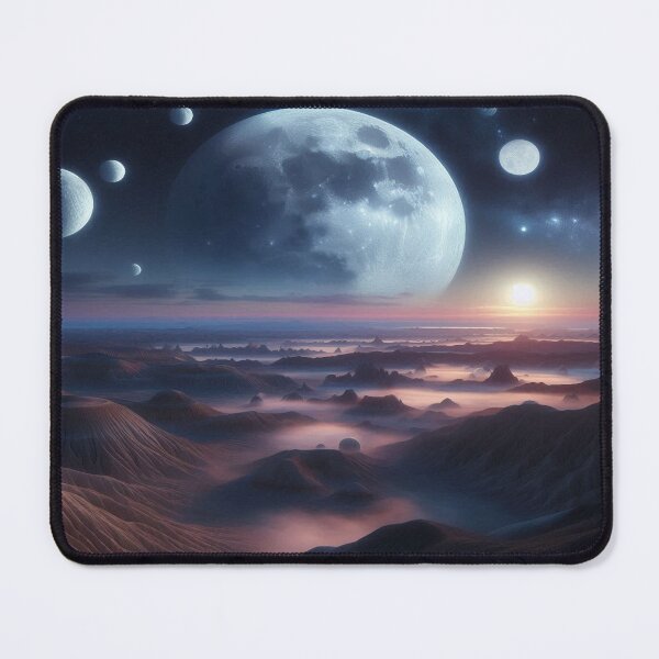 Item preview, Fascinating lunar landscape: Big moon, small moons and white clouds over mysterious hills designed and sold by FotoworldEdel.