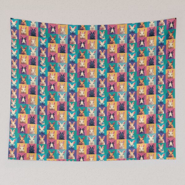 Item preview, Nine tiles of colorful geometric rabbits designed and sold by etherElric.