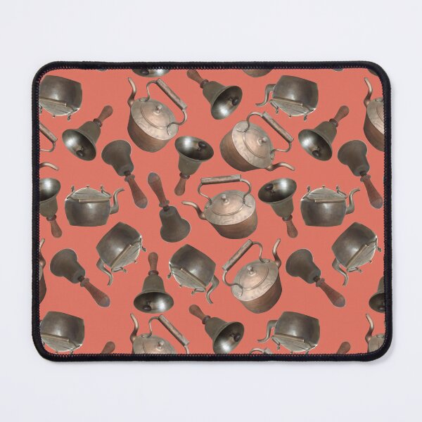 Item preview, Antique Bells and Copper Kettles on Deep Rose Orange designed and sold by Art in My Loft.