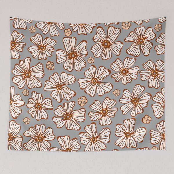 Item preview, Rust and Gray Hand Drawn Flower Swirl Pattern designed and sold by schorrnuff.