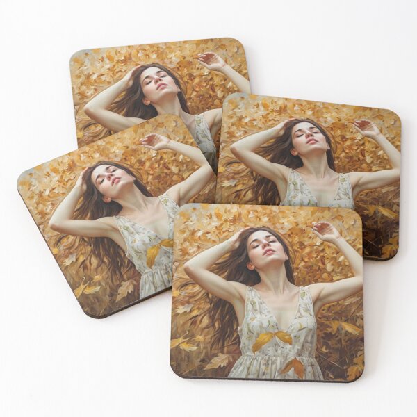 Item preview, A Beautiful Girl surrounded by falling Autumnal leaves after Bougereau designed and sold by Vintage Designs +.