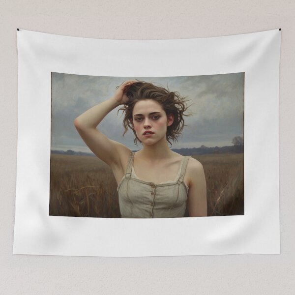 Item preview, Gothic style art of a beautiful woman standing in a corn field after Bougereau designed and sold by Vintage Designs +.