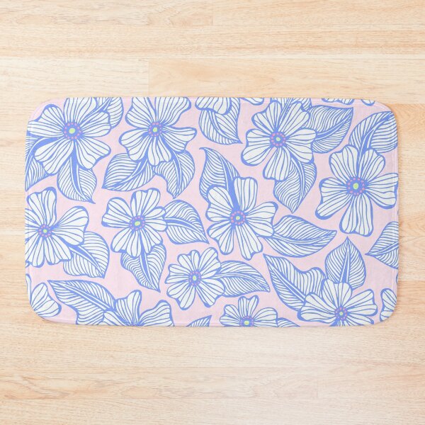 Item preview, Tropical baby Blue and Pink Hand Drawn Flowers and Leaves Pattern designed and sold by schorrnuff.