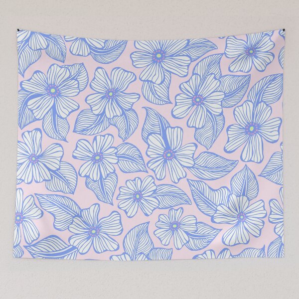 Item preview, Tropical baby Blue and Pink Hand Drawn Flowers and Leaves Pattern designed and sold by schorrnuff.