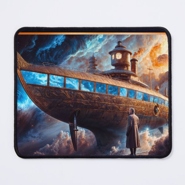 Item preview, Majestic Steampunk Vessel Hovering Amidst Cosmic Clouds Astonishing AI Concept Art by Xzendor7 designed and sold by Xzendor7 Digital Art Creations.