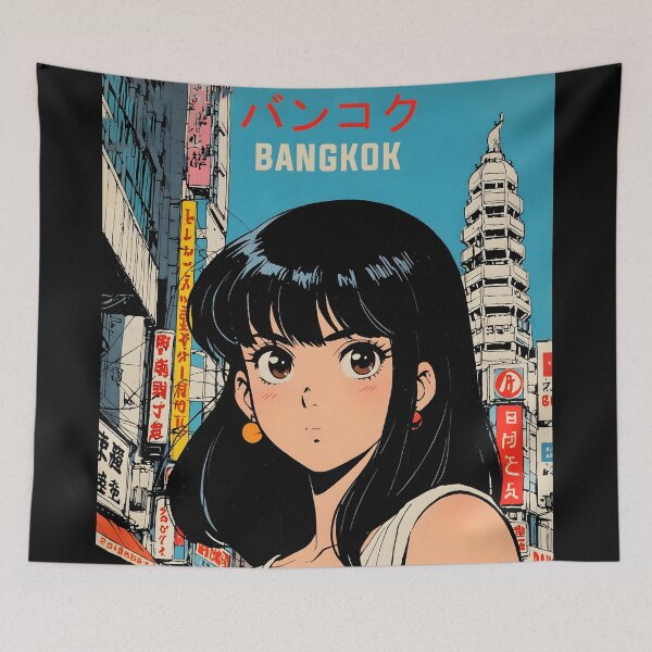 Item preview, Bangkok Thailand Cute Retro Anime Girl 80s Vintage Travel designed and sold by Retro-Anime9.