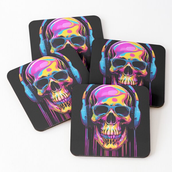 Item preview,  Colorful Skull with Glasses, with Headphones, designed and sold by KolorellaS.