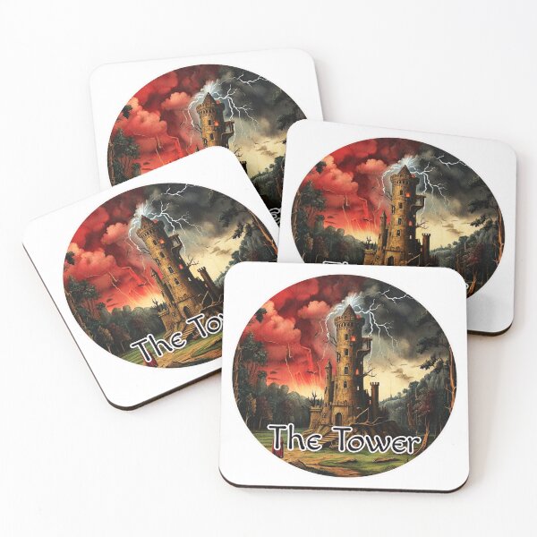 Artikelvorschau, Tarotkarte der Großen Arkana: Der mittelalterliche Turm, vom Blitz getroffen entworfen und verkauft von Pixel Waite.