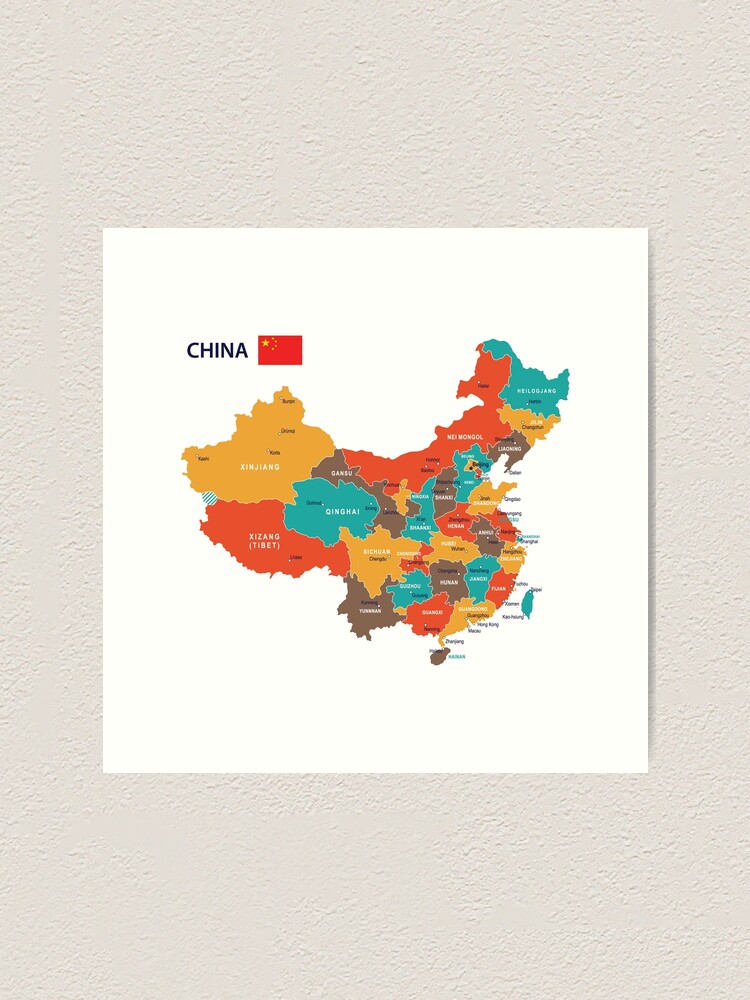 Aperçu 1 sur 3. Impression artistique avec l'œuvre carte du drapeau de la Chine créée et vendue par skalihm.