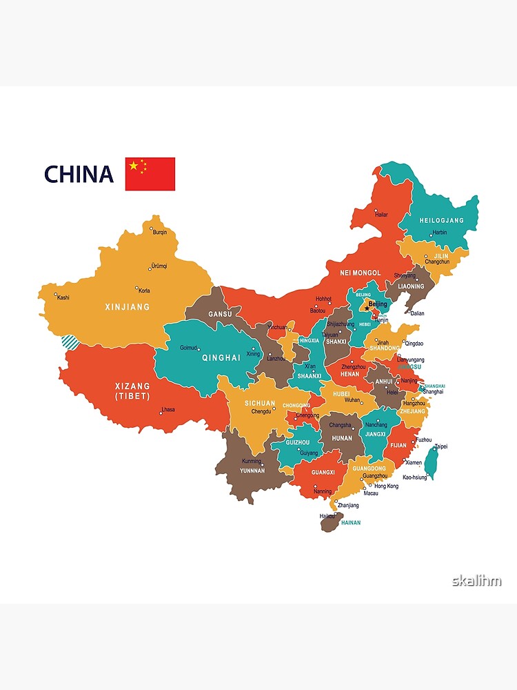 Aperçu 3 sur 3. Impression artistique avec l'œuvre carte du drapeau de la Chine créée et vendue par skalihm.