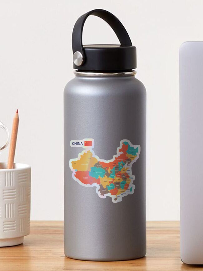 Aperçu 1 sur 4. Sticker avec l'œuvre carte du drapeau de la Chine créée et vendue par skalihm.