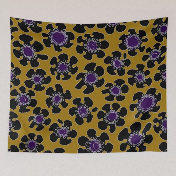 Item preview, Funky Hand Drawn Single Line Black Daisies on Gold Pattern designed and sold by schorrnuff.