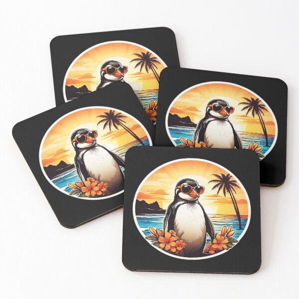 Item preview, Penguin with Sunglasses at Sunset on a Hawaiian Beach designed and sold by NautiChic.