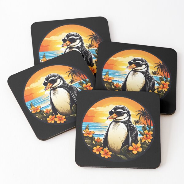 Item preview, Penguin with Sunglasses at Sunset on a Hawaii Beach with Hawaii Flowers designed and sold by NautiChic.